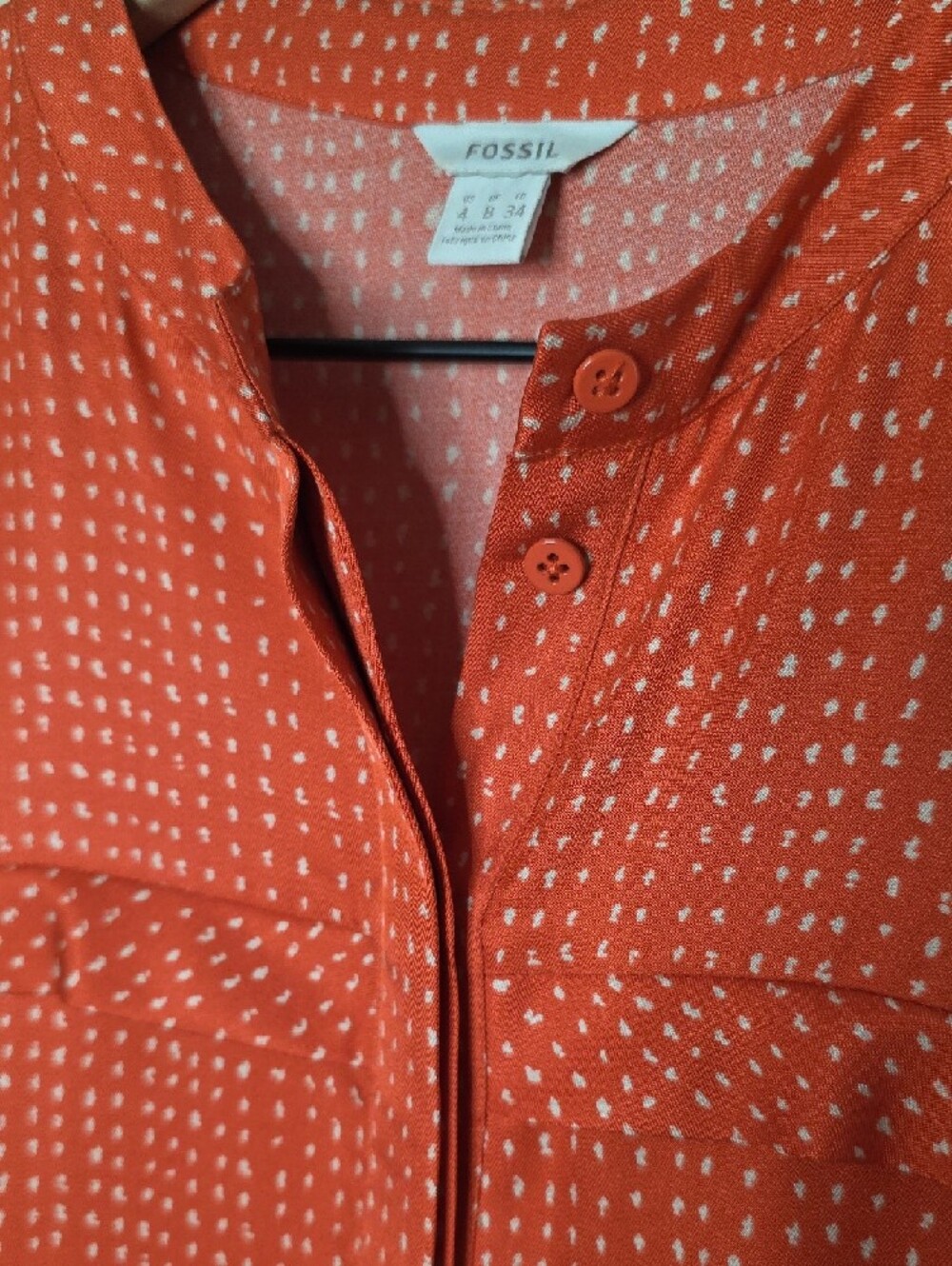 Fossil Silk Sleeveless Popover Tunic Top Coral Red Geometric US 4 Boho Casual - Picture 6 of 12